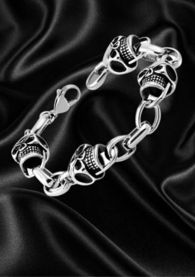 Skull Link Chain Biker Bracelet